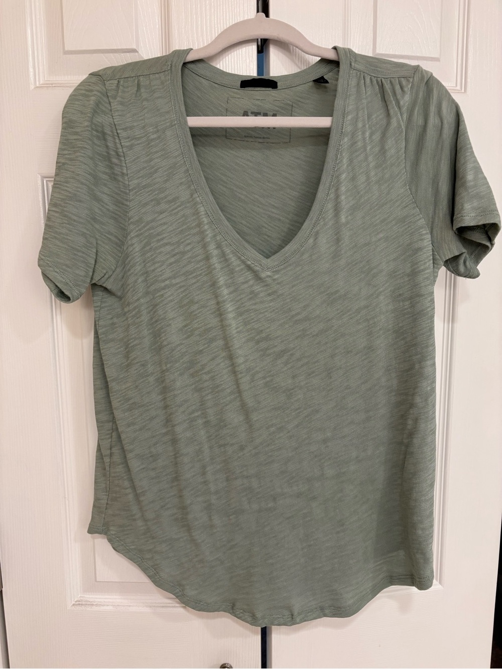 ATM Women’s V-Neck Short Sleeve Top - Sage Green